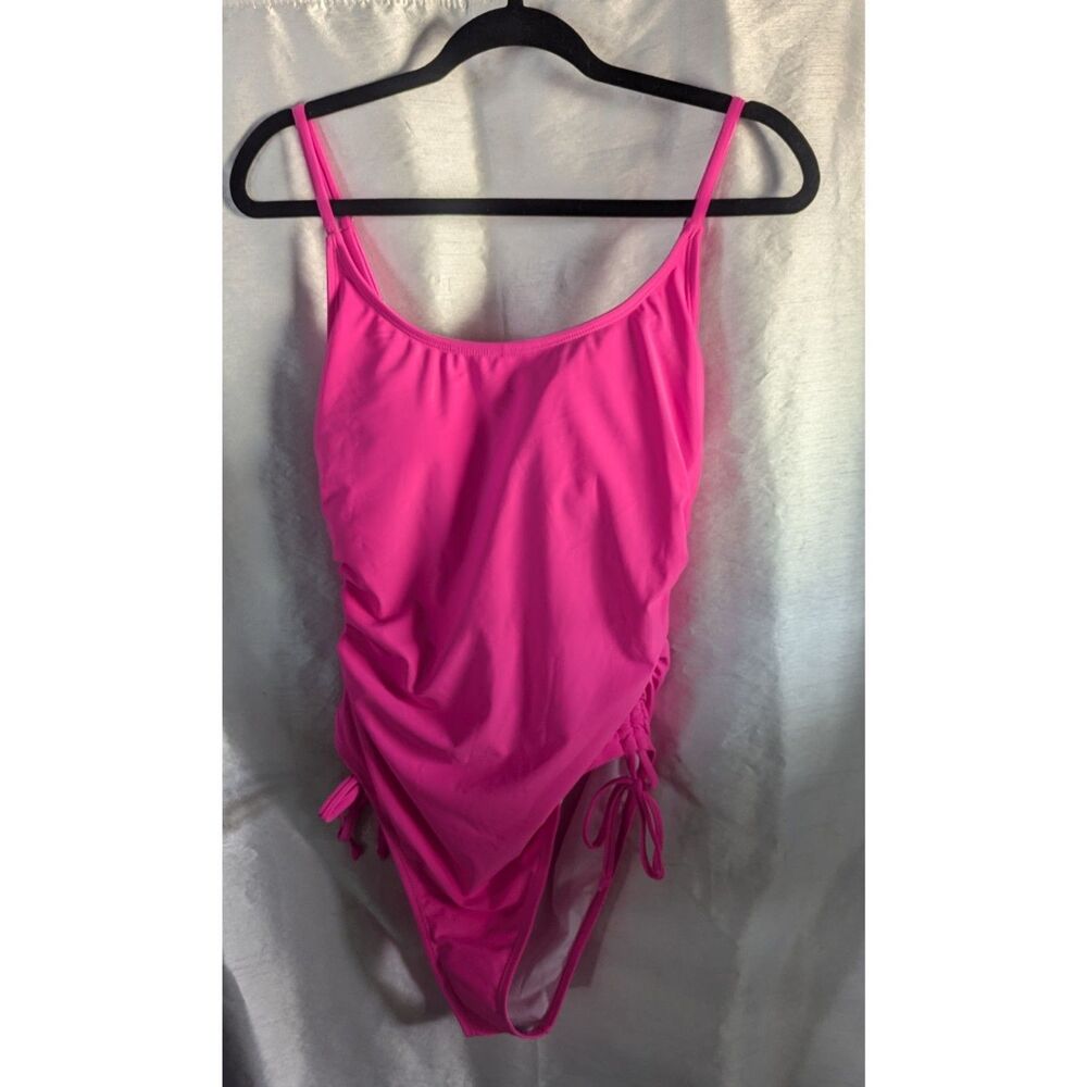 Unbranded Ruched High Cut Drawstring Tie Sides Cheeky Swimsuit Bathing Suit Sz:L